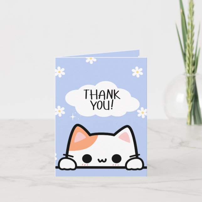 Cute Peeking Cat Thank You Card (Front)