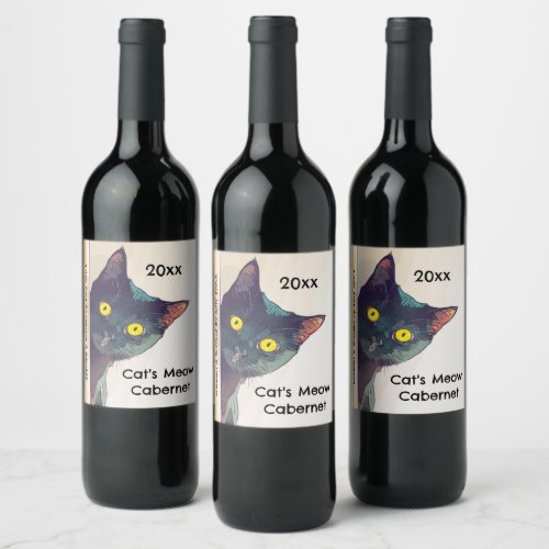 Cute Peeking Cat Wine Label