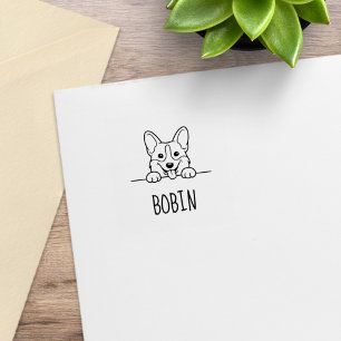 Cute Peeking Corgi Dog Custom Name 1x1 Rubber Stamp