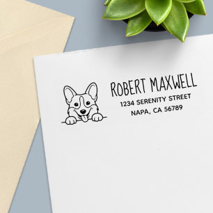 Cute Peeking Corgi Dog Pet Return Address Self-inking Stamp