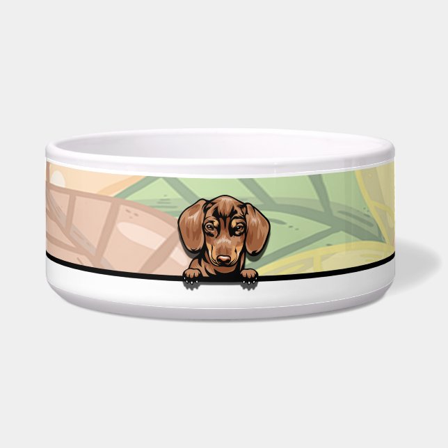 Cute Peeking Dachshund, food or drink Bowl (Front)