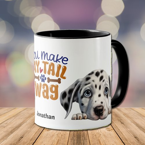 Cute Peeking Dalmatian Dog You Make My Tail Wag Mug