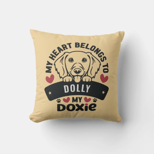 Cute Peeking Doxie Dog Lover Customizable Name Throw Pillow