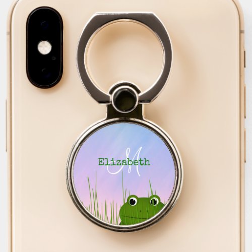 cute peeking frog custom monogrammed phone ring stand