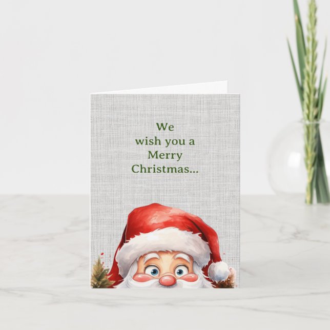 Cute Peeking Funny Santa Christmas Holiday Card (Front)