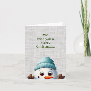 Cute Peeking Funny Snowman Christmas Holiday Card