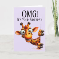 Cute Peeking Giraffe Lavender Birthday Card