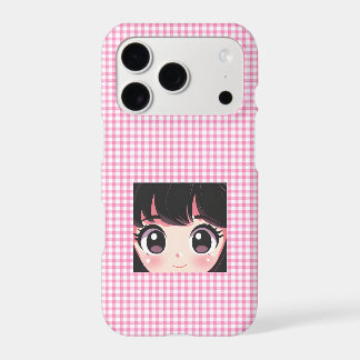 Cute Peeking Girl Gingham iPhone Case | Coquette