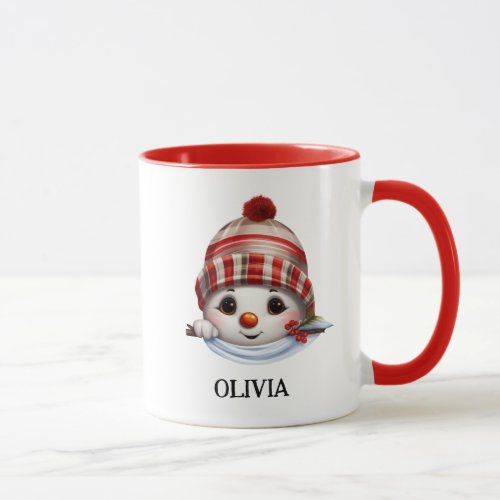 Cute Peeking Girl Snowman Christmas Coffee Mug
