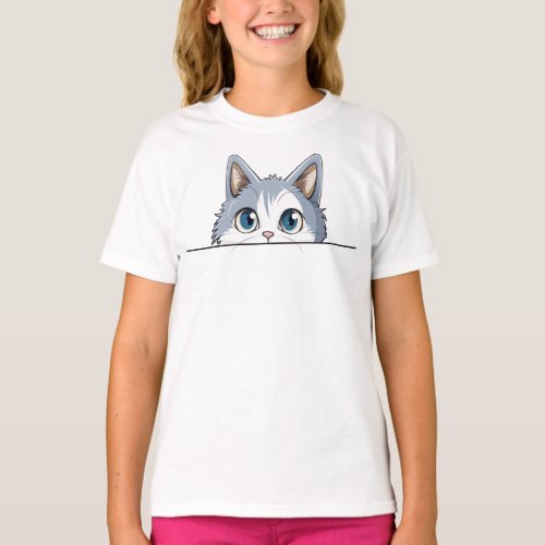 Cute Peeking Gray Cat T_Shirt