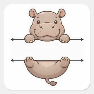 Cute Peeking Hippo Name Frame Split Monogram Square Sticker