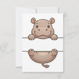 Cute Peeking Hippo Name Frame Split Monogram Thank You Card