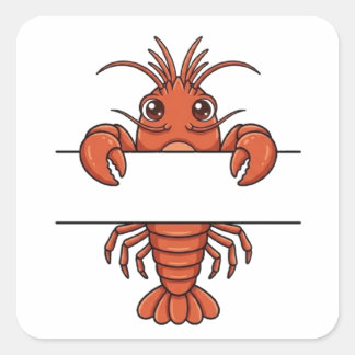 Cute Peeking Lobster Split Monogram Square Sticker