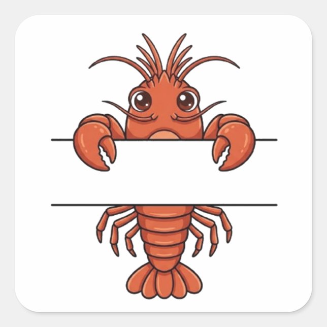 Cute Peeking Lobster Split Monogram Square Sticker (Front)