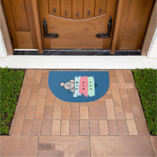 Cute Peeking Mouse "Who Are You?" Funny Welcome  Doormat