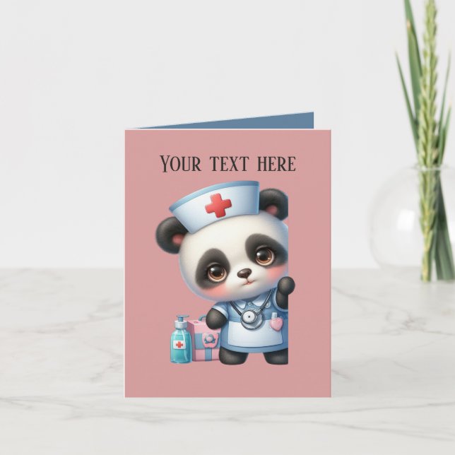Cute peeking nurse add message bear  card (Front)