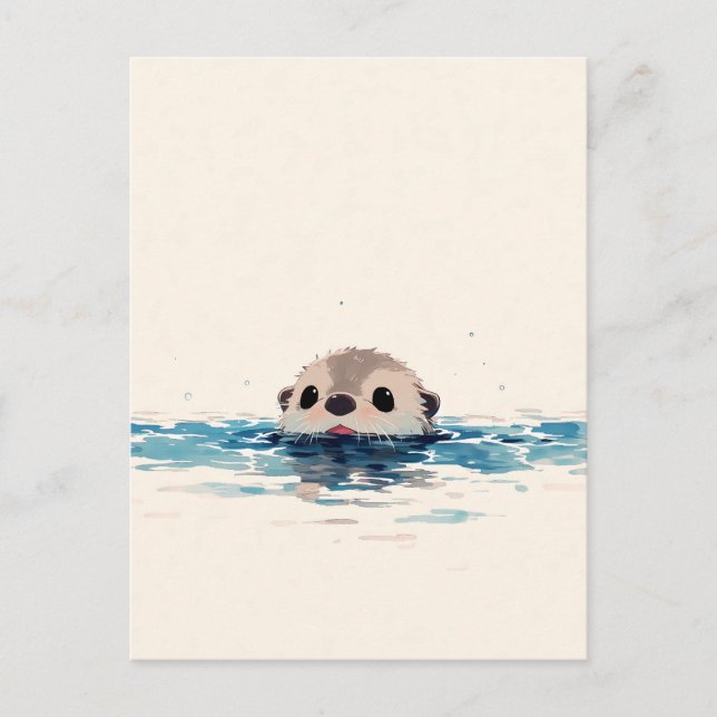 Cute Peeking Otter in Blue Water Postcard (Front)