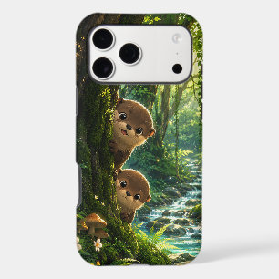 Cute Peeking Otters Lush Green Forest River iPhone 17 Pro Max Case