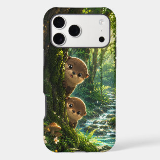 Cute Peeking Otters Lush Green Forest River iPhone 17 Pro Max Case