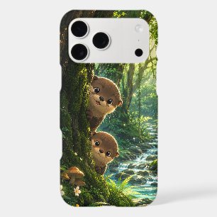 Cute Peeking Otters Lush Green Forest River iPhone 17 Pro Max Case