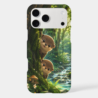 Cute Peeking Otters Lush Green Forest River iPhone 17 Pro Max Case