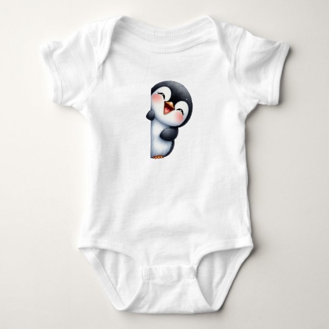 Cute Peeking Penguin Baby Bodysuit (Front)