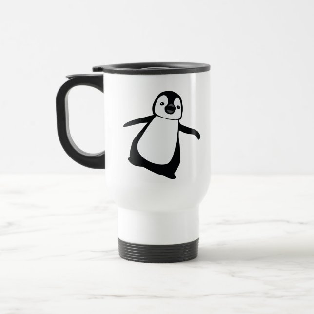 Cute Peeking Penguin Holiday Personalized Name  Travel Mug (Left)