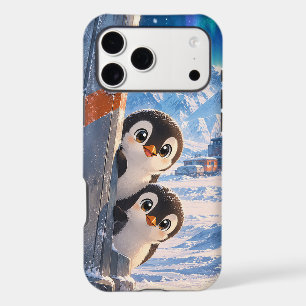 Cute Peeking Penguins Snowy Arctic Aurora iPhone 17 Pro Max Case