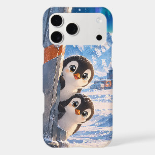 Cute Peeking Penguins Snowy Arctic Aurora iPhone 17 Pro Max Case