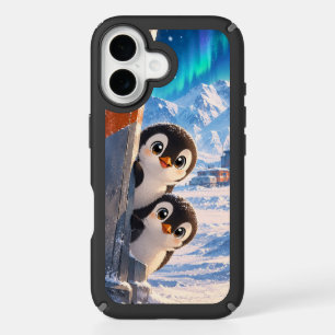 Cute Peeking Penguins Snowy Arctic Aurora iPhone 16 Case