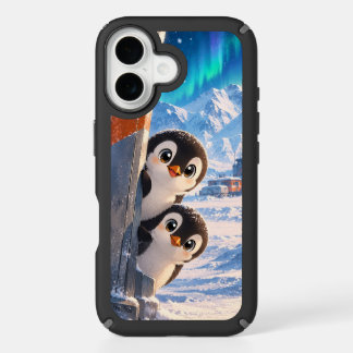 Cute Peeking Penguins Snowy Arctic Aurora iPhone 16 Case