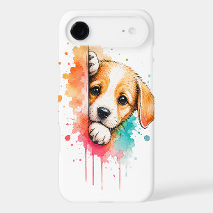 Cute Peeking Puppy Colorful Watercolor Splash Art iPhone 17 Air Case