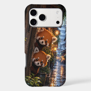 Cute Peeking Red Pandas Rainy Lantern Street iPhone 17 Pro Max Case