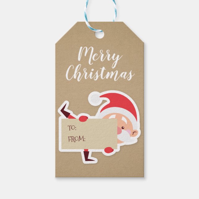 Cute Peeking Santa Christmas Gift Tag (Front)