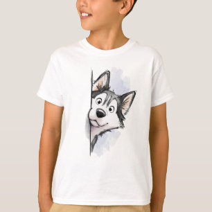 Cute Peeking Siberian Husky Dog Boys T-Shirt