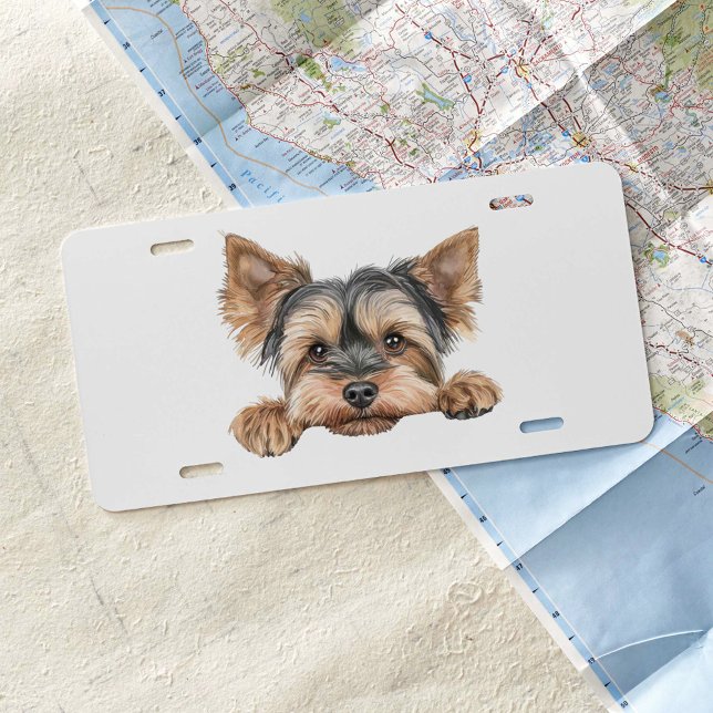 Cute Peeking Yorkie License Plate (Creator Uploaded)