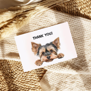 Cute peeking yorkie thank you card