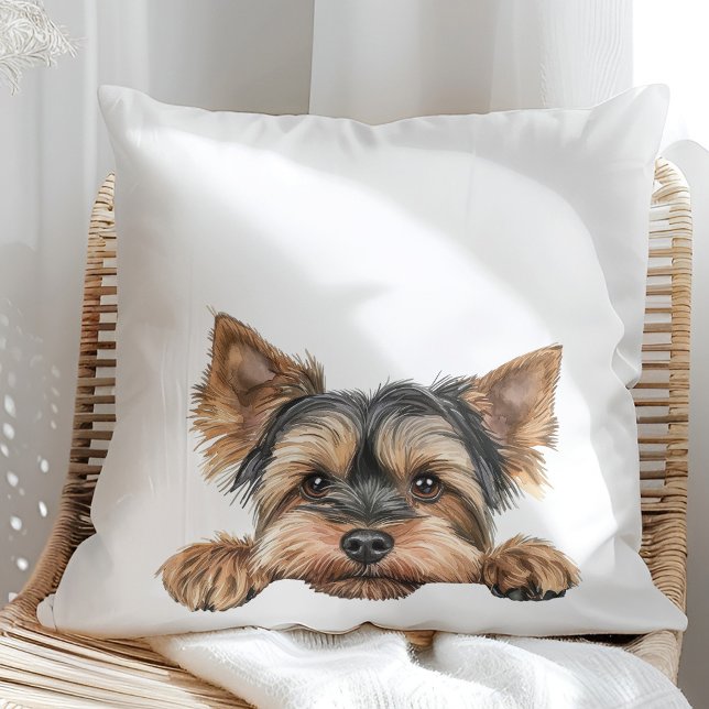 Cute peeking yorkie  throw pillow (Creator Uploaded)