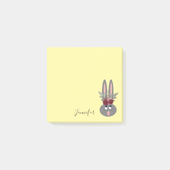 Cute Peeping Easter Bunny Yellow Personalized Post-it Notes (Front)