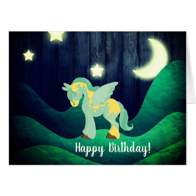 Cute Pegasus Asleep Under Stars Horse BIG Birthday Card (Front Horizontal)
