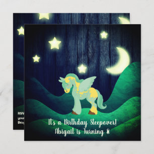 Cute Pegasus, Moon, Stars Sleepover Horse Birthday Invitation