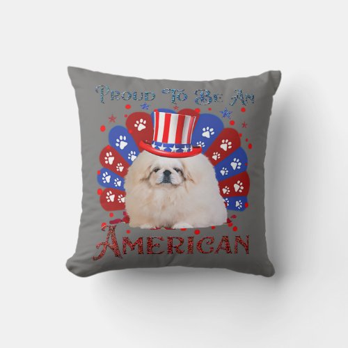Cute Pekingese American Flag Lover Happy 4th Of Throw Pillow