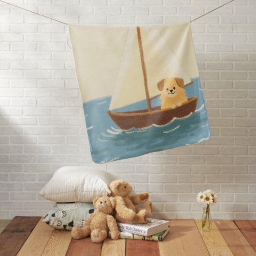 Cute Pekingese Puppy Sailboat Pastel Baby Blanket