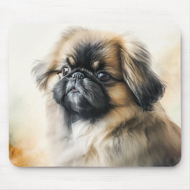 Cute Pekingese puppy Watercolor Painting  Mouse Pad (Front)