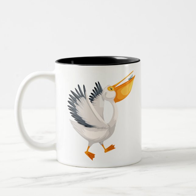 Cute pelican cartoon Two-Tone coffee mug (Left)