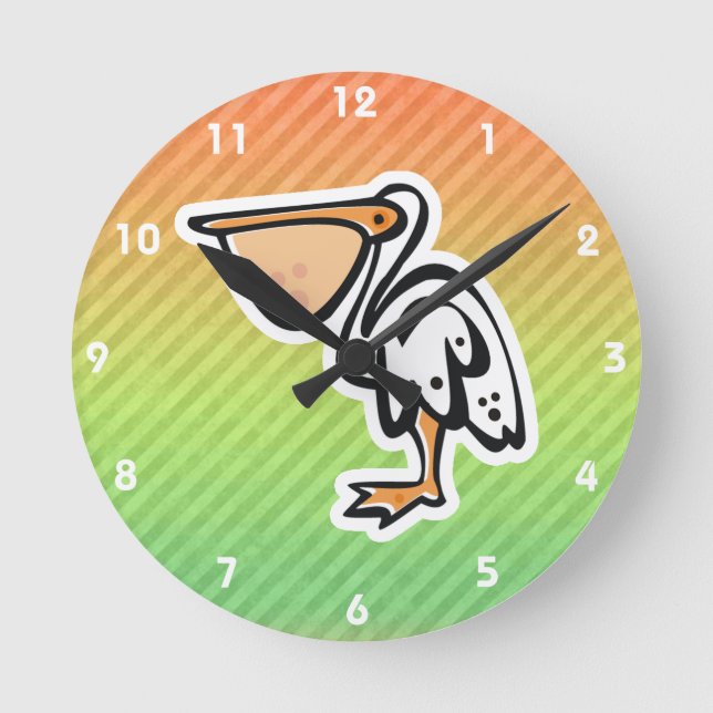 Cute Pelican; Colorful Round Clock (Front)