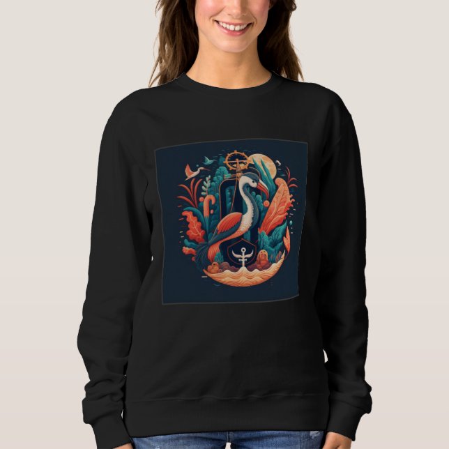 Cute Pelican Illustration Ocean Anchor Colorful Wo Sweatshirt (Front)