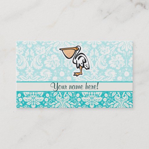Customizable Cute Pelican; Teal Business Card Templates