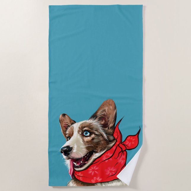 Cute Pembroke Welsh Corgi Beach Towel (Front)