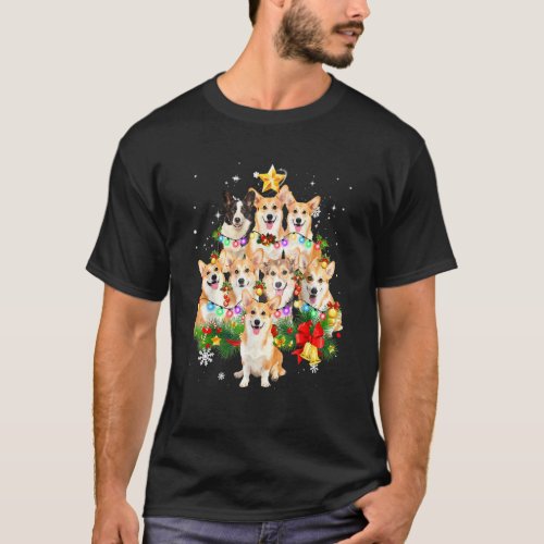 Cute Pembroke Welsh Corgi Christmas Dog Tree Light T_Shirt